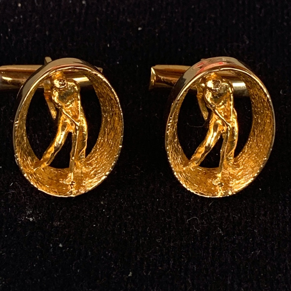 Mens Vintage Gold Golfer Cufflinks